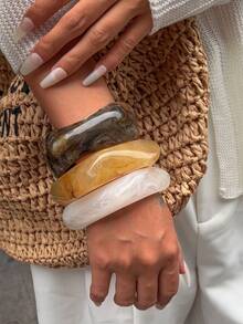 3 件套夸张不对称树脂半透明手链，女士适用，独特百搭 - 彩色 - 查看 4