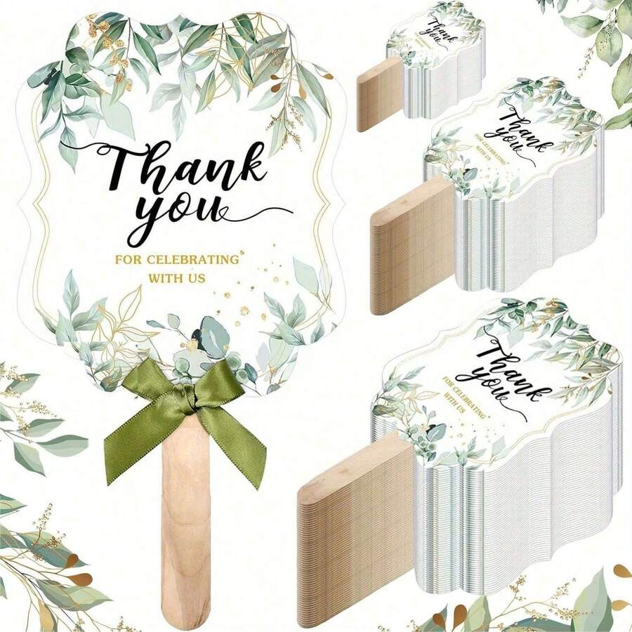 圣诞节50支装婚礼扇，可作为宾客礼物、新娘回礼、结婚纪念日派对装饰、生日派对用品、生日礼物、毕业礼物、家居装饰礼物或新年礼物 - 綠色 - 查看 1