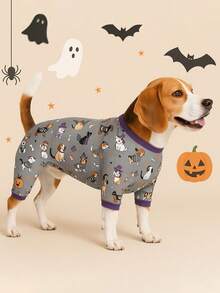 1 Stück süßer Halloween Muster Haustier Pyjama, geeignet für kleine und mittlere Hunde, Jungen und Mädchen, weich und dehnbar, Hundekleidung für Bichon, Yorkshire Terrier und Französische Bulldogge