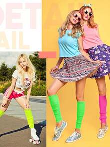 D EXCEED 4/11/12Pcs Women's 70s-80s Costume Accessories – Neon Beaded Necklaces, Bracelets, Gloves, Leg Warmers – For Vintage Themed Parties, 70s-80s Reunions, Retro Fashion Events & Classic Rock Concerts​ - Multicolor - View 3