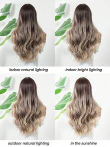 24英寸渐变棕色波浪假发，女士款 - 合成纤维中分自然蓬松假发 - 适合日常佩戴及各种场合 - 彩色 - 查看 8