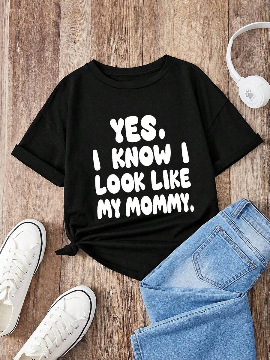 Girls & Teenagers Students Casual Printed Black Crew Neck Short Sleeve T-Shirt Top, Summer - màu đen - Xem 1