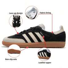 Adidas Signature Leather Sneakers Core Black Wonder White Silver Metallic Retro Indoor Football Inspired IE5836 - 黑白 - 查看 3