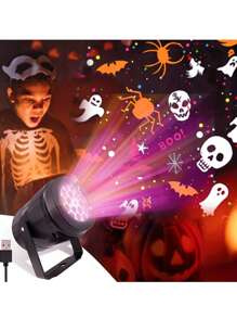 1pc LED Halloween Holiday Projection Lamp, Portable Light, Indoor/Outdoor Bedroom Night Light, USB Rotating Pattern Lamp For Home Decor, Holiday Decoration, Gift, USB Powered, Bedroom Night Light, Birthday Surprise Gift, Ghost, Pumpkin, Cobweb, Skull