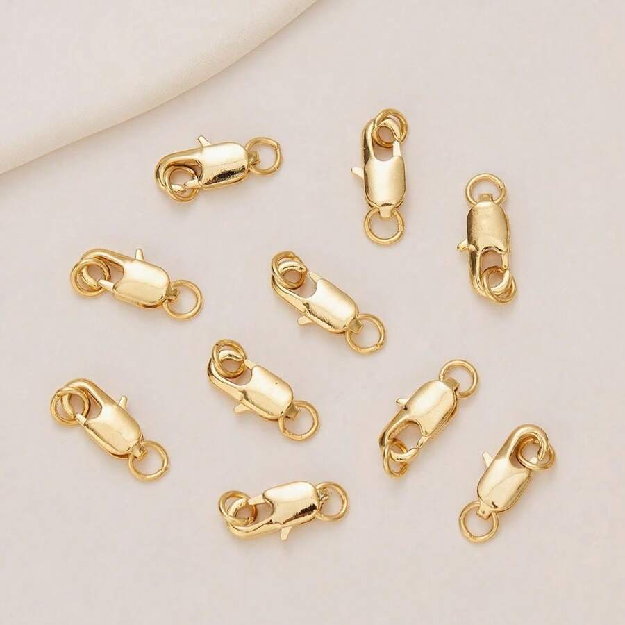 1/10 Pcs 304 Stainless Steel 18k Gold-Plated Rectangular Buckle Fishtail Buckle Spring Buckle Double Loop Lobster Clasp, Women's Stainless Steel Jewelry Lobster Clasp DIY Bracelet Necklace Connecting Clasp Buckle Head Accessories
