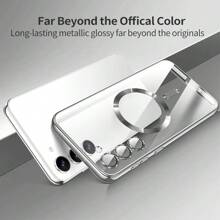 Magnetic Transparent Phone Case Compatible With Galaxy A06 A16 A26 A36 A56 S25 Ultra S24 Ultra S25 FE, Built-In Camera Lens Protector, Luxury Electroplated Soft TPU Clear Shockproof Ultra-Thin Protective Cover, Also Fits 17 16 15 14 13 12 11 Series, 17 Pro Max, Christmas Gift - Silver - View 4