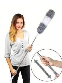 1 pieza Plumero extensible de microfibra súper con mango de acero inoxidable y varilla telescópica, cepillo de limpieza de polvo de fibra para el hogar, plumero retráctil, ideal para limpiar techos, ventiladores y muebles, para uso doméstico