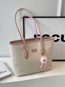 大容量女士时尚百搭单肩包，新款手提帆布手提包，首选设计，非常适合上学、通勤和购物（无吊坠） - 彩色 - 查看 6