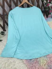 女士加大码长袖心形秋季女装优雅上衣，适合外出、情人节、日常休闲百搭穿着，秋季 - 藍色 - 查看 5