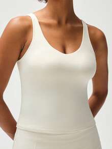 Two-Piece Set Women's Solid U-Neck Sleeveless Tank Top & High Waisted Leggings, Fitness Sportswear Set, Stretchy Sculpting Breathable Activewear For Gym Workout Lounge Summer Outfits - 白色 - 查看 2