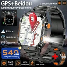 GUHUAVMI 男士户外运动智能手表，2.01 英寸 GPS 定位智能手表，LED 手电筒，540mAh 大电池，无线通话功能，GPS 轨迹，防水，100 多种运动模式，指南针，海拔和气压，天气预报，心率，睡眠监测，健身追踪器，方形设计首选 - 彩色 - 查看 2