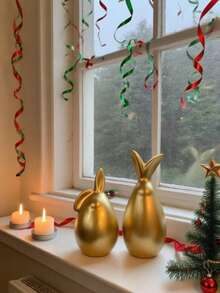 2pcs Gold Rabbit Figurines, Elegant Autumn Decor, Creative Resin Ornaments, Luxurious Holiday Home Decor, Theme Party Accents, Suitable For Dining Room, Living Room, Autumn Decor Area, Windowsill, Home Decoration, Autumn Decor, Theme Party Decoration Christmas Decorations Room Decor Christmas