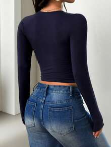 VIVINA Women's Solid Color Elegant Casual Square Neck Fitted Long Sleeve Top, Versatile For Commuting And Outings, Fall Clothes For Women, Fall Tops