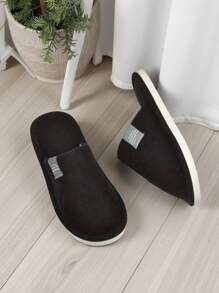 Men'S Indoor Slippers, Men'S Plain Black House Slippers, Striped Plush Flat Slippers, Autumn/Winter Warm Plush Slippers,Furry Shoes - Black - View 5