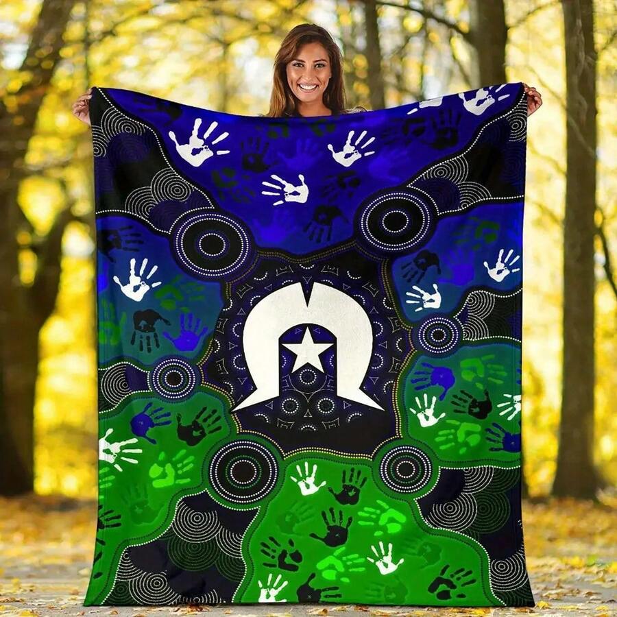 Aboriginal Premium Blanket - Torres Strait Symbols With Aboriginal Patterns - Multicolor - View 1