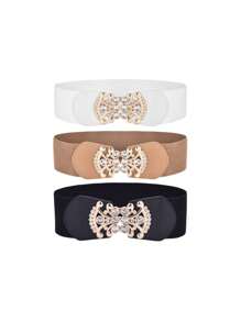 Cinto Elástico de Cintura Larga com Strass, Moda Casual, Outono, Halloween