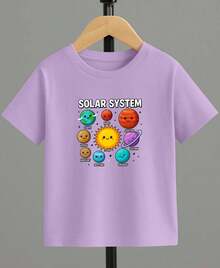 Camiseta para niño de 4 a 15 años de cuello redondo y manga corta con diseño de SOLAR SYSTEM casual y creativa para niño - Lila Púrpura - Ver 1