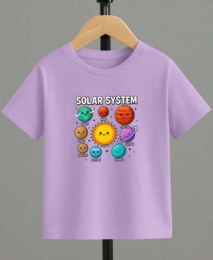 Camiseta para niño de 4 a 15 años de cuello redondo y manga corta con diseño de SOLAR SYSTEM casual y creativa para niño - Lila Púrpura - Ver 1
