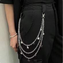 Halloween Punk Multilayer Pants Chain Belt Metal Stars Cross Spider Web - 銀色三層吊五星褲鏈 - 查看 7