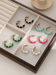 1 Pair 18K Plated Stainless Steel Dopamine Candy Color Segment Dangle Earrings For Women, French Fashionable Ins Style Suitable For Party, Dates, Work