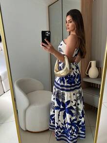 LONG FLORAL GRINGA DRESS - Dusty Blue - View 4