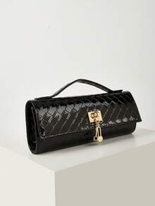 Fashionable Shiny Crocodile Pattern Handbag, Luxury Women's New Party Bag Clutch, Exquisite Long Prom Bag With Hardware Pendant, Suitable For Women To Match With Gorgeous Banquet Dresses, Suitable For Summer Parties, Gatherings, Dinners, Weddings - màu đen - Xem 3