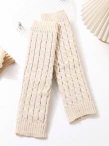 1對扭曲圖案保暖長筒襪套，針織保暖堆堆襪套，適用於秋冬季節，中筒襪套 - 彩色 - 查看 12