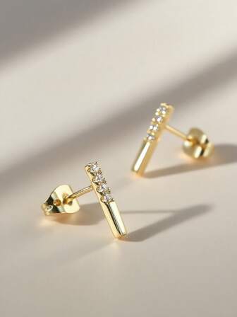 Charm-In Minimalist Exquisite Zirconia Inlaid Bar Earrings For Women, Gift Idea