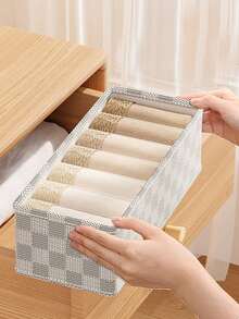 1 Drawer Style Fabric Underwear Storage Box, Underwear Socks Bra Three In One Home Wardrobe Partition Storage Box, Checkerboard Non-Woven Fabric Underwear Storage Box, Sock Storage Box, Multi-Functional Underwear Partition Storage Box, Daily Use Storage, Back To School Dormitory Storage