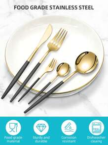 30 件不锈钢餐具套装（带礼盒）、优雅的 30 件银色/金色餐具套装、金色饰面餐具套装、可重复使用的甜点勺、迷你勺、燕麦勺、咖啡勺、酸奶勺、汤勺、沙拉叉、餐叉、餐刀、牛排刀、甜点叉、高品质厨房用具，适用于家庭、厨房、餐厅、咖啡厅、派对、圣诞礼物、送礼 - 镜面抛光 - 葡萄牙套裝 - 查看 2