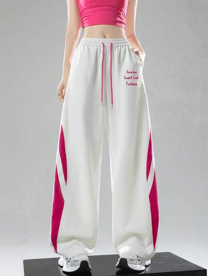 Pantalones casuales de cintura alta con bloqueo de color, ligeros, con cordón, cintura alta y efecto estilizante para el verano 2025