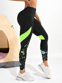 女式撞色口袋设计休闲健身紧身裤 - 彩色 - 查看 4