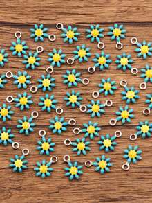 10 Pieces, 10 Colors, 7X10mm Stainless Steel Accessory, Plant Charm, Colorful Droplet Sunflower And Daisy Pendant