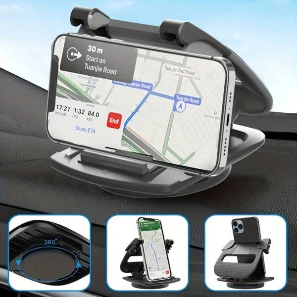 360° Rotatable Car Phone Mount, ABS Material, Rotatable, Waterproof, Fits All Vehicles, Phone Holder For Car E, Home Use