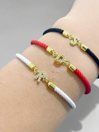 1pc Fashion Creative Copper Inset Zirconia Initial DIY Letter Bracelet Jewelry, Fashion Exquisite Can Be Adjusted At Will, 26 A-Z English Surname Initials Jewelry, Holiday Gift Jewelry, Suitable For Girls To Wear Daily