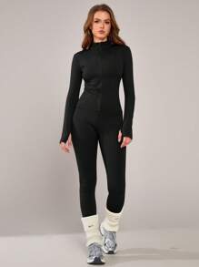 NcmRyu 1 Set Damen Einfarbiges Figurbetontes Dehnbares Sportbekleidung Langarm Oberteil und Hose Aktivbekleidung Set