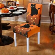 1/4/6/8 Stücke, modische Halloween-Stil bedruckte Stuhlbezüge/Bürostuhlbezüge/Stuhlbezüge für Esszimmer, geeignet für moderne tägliche Dekoration in Innenräumen von Familien-Restaurants und Hotels. Die elastischen Stuhlbezüge können gereinigt werden und sind ein ideales Halloween-Geschenk