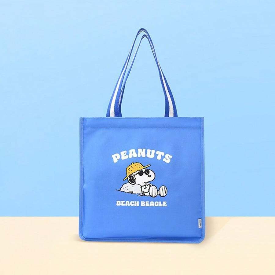 Miniso Snoopy Seaside Diary Series Blue Square Shoulder Shopping Bag, Square Design Offers Large Capacity, Convenient And Fashionable For Daily Outings (1 PC) - Blue - View 1