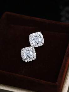 2只闪亮立方氧化锆耳钉，方形水钻耳环，男女皆宜，嘻哈风格饰品，周年纪念/生日/情人节的理想礼物 - C款 - 查看 16