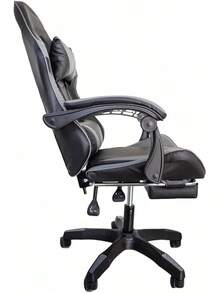 Silla Gamer Escritorio Ergonómica Reposapiés Ejecutiva |   Ajuste de altura |   Reclinable Gaming Oficina Silla de Juegos de computadora con Giratorio |   Reposacabezas y Almohada Lumbar (Negro) - Negro/Gris - Ver 5