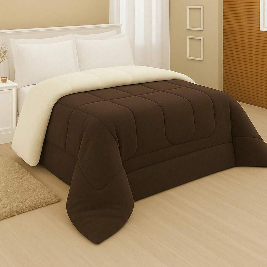 Sherpa Comforter Blanket And Blanket Double Queen Thick - Rust Brown - View 1