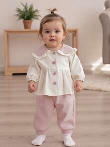 Toddler Girls Fall Jacket With Bunny Ears Long Sleeve Doll Collar Button Down Loose Coat Baby Outwear Windbreaker - Apricot - View 1