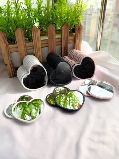 12pcs Heart-Shaped Mini Mirrors, Polished Finish, Plastic Frame, Tabletop Mount, Unscented, Flower Theme, Portable, No Electricity Needed, Portable Mirrors | Stylish Tabletop | Durable Mirrors, Cute Compact Mirror, Perfect For Birthdays, Weddings, Halloween Party Decorations, Wedding Favors, Party Favors