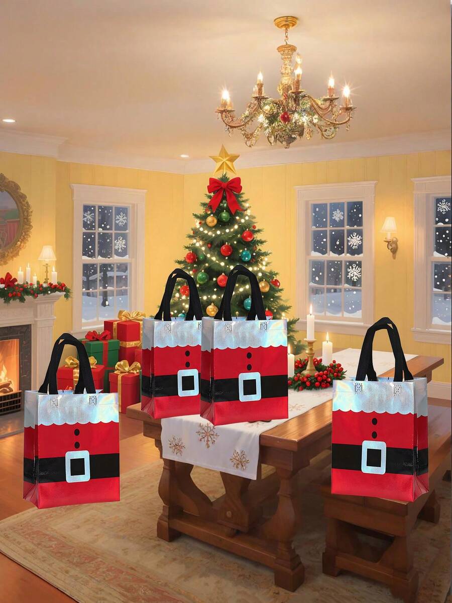 12pcs Christmas Gift Wrapping Bags With Handles - Festive Red & White Design, For Birthdays, Anniversaries, Baptisms & Holiday Gift Exchanges Christmas Christmas Decorations Christmas Pajamas Christmas Gifts Christmas Decor - Multicolor - View 1