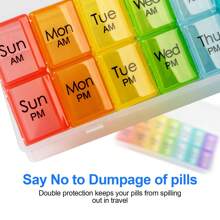 每周药盒收纳盒 | 易于打开的 7 天每日 2 次药片盒 | 旅行药盒，带按扣盖设计 | 适用于维生素、补充剂和药物的药片收纳盒（曲线标记） - 彩色 - 查看 9