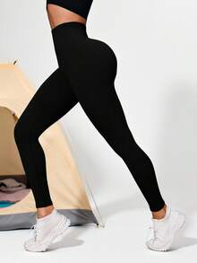 Quần legging bó cạp cao liền mạch có gân dành cho nữ - Quần legging Cloud Soft mềm mại như làn da thứ hai, nhanh khô, thoáng khí, co giãn 4 chiều, dùng để chạy bộ, đạp xe, tập yoga, bóng chày, thường ngày, màu đen - màu đen - Xem 4