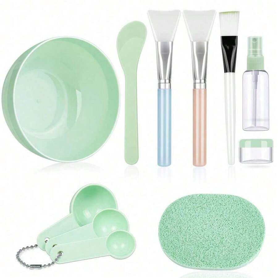 Face Mask Mixing Bowl Set, 11 Pcs DIY Facemask Mixing Tool Kit With Facial Mask Bowl Stick Spatula Silicone Brush Spray Bottle Puff Soaking Bottle Gauges - 預設 - 查看 1