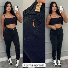 Calça Skinny Feminina Cintura Alta Pimenta Original e Sal e Pimenta Detalhe em bordado Com Elastano - 4471 - Visão 3