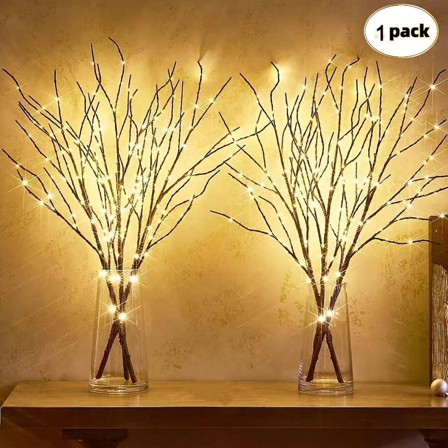 1 Set Realistic Tree Branch Shaped LED Lights, Battery Powered, Each Light Contains 20 LED Beads, Decorated With Artificial Small Branches In Vase, Stylish Decor, Can Be Used As Bedside Lamp, Romantic Home Decor - Coffee Brown - View 1