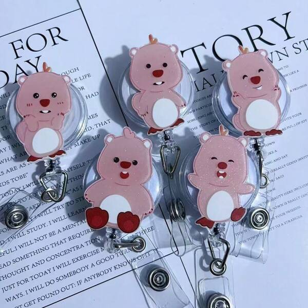 1pc Cute Beaver Acrylic Cartoon Retractable Badge Reel, For Nurses, Doctors, Students, Workers, Extendable Up To 60cm